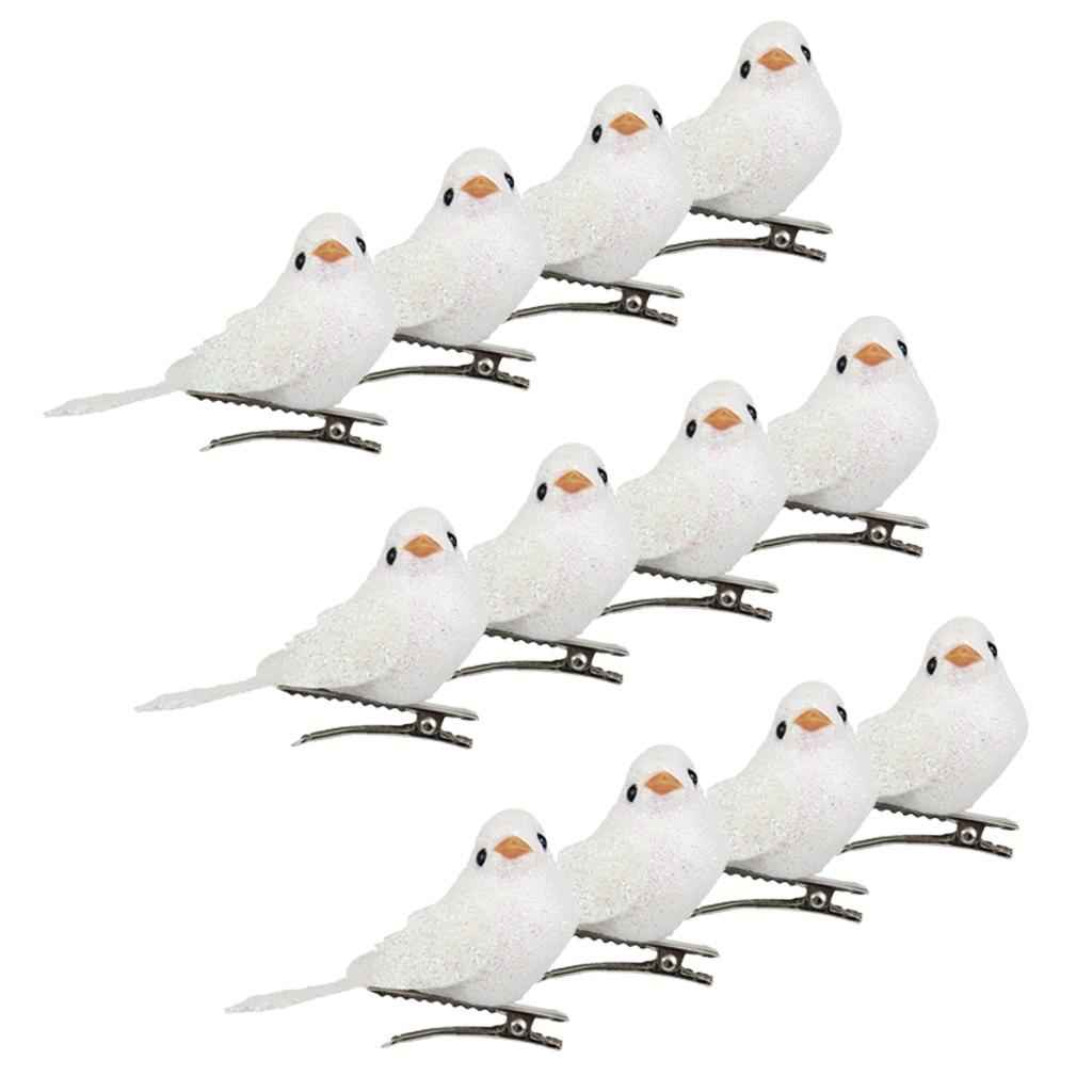 12Pcs Artificial Mini Decorative Bling Foam Birds for Crafts Garden White