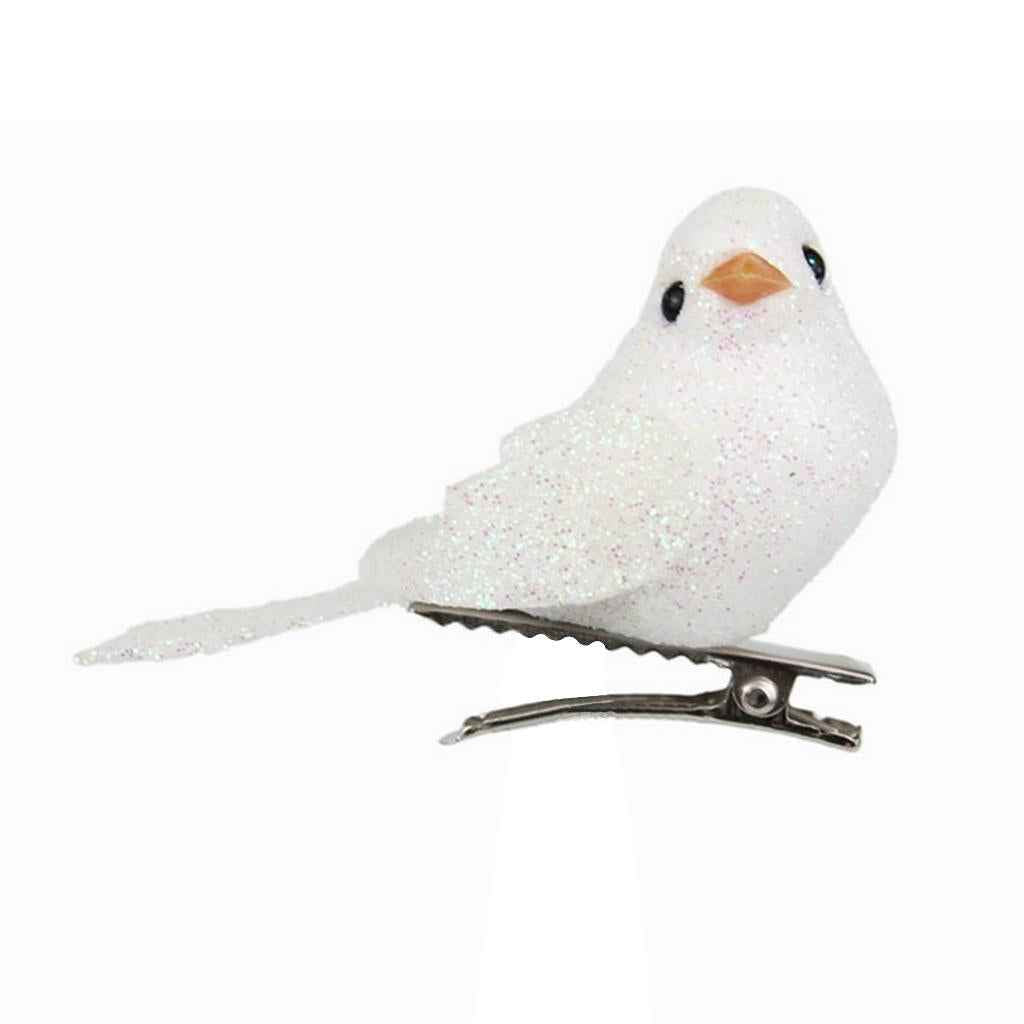 12Pcs Artificial Mini Decorative Bling Foam Birds for Crafts Garden White