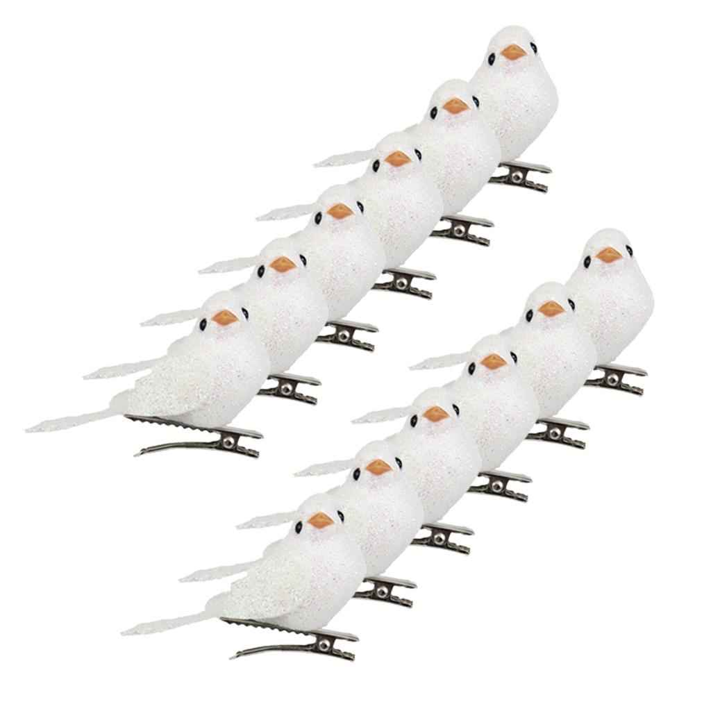 12Pcs Artificial Mini Decorative Bling Foam Birds for Crafts Garden White