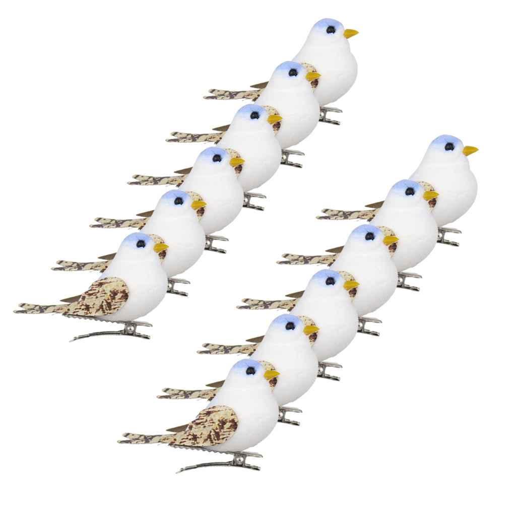12Pcs Artificial Mini Decorative Foam Birds for Crafts Garden Decor Blue
