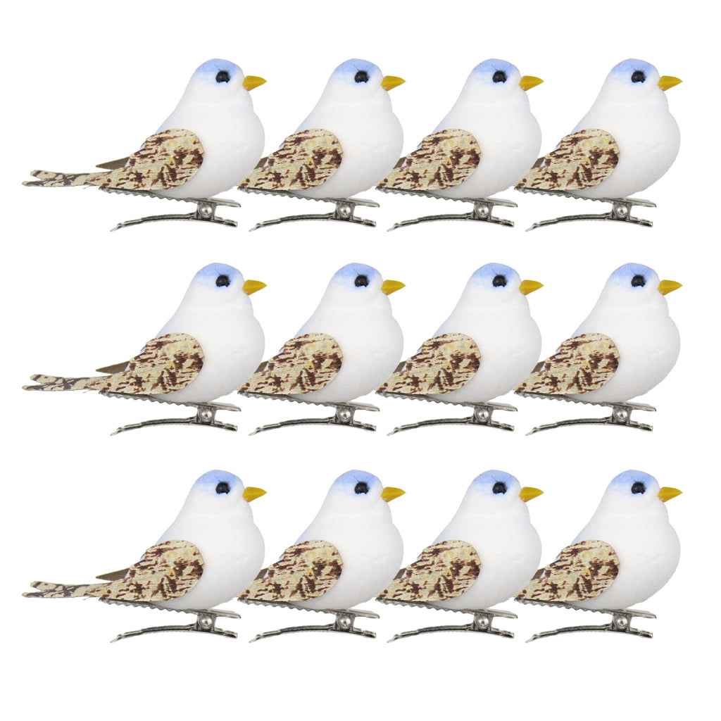12Pcs Artificial Mini Decorative Foam Birds for Crafts Garden Decor Blue