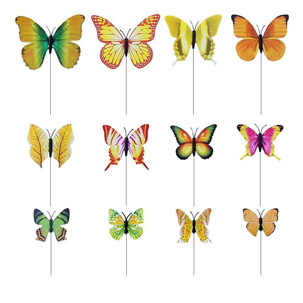 12 Pieces Garden Yard Planter Butterfly Stakes Lawn Decor Ornaments Yellow