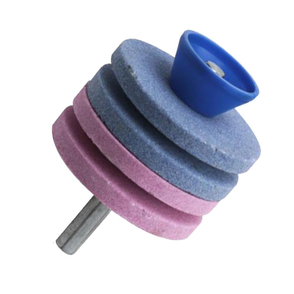 4xLawn Mower Blade Sharpener Grinder Wheel Stone for Power Drill Blue and Pink