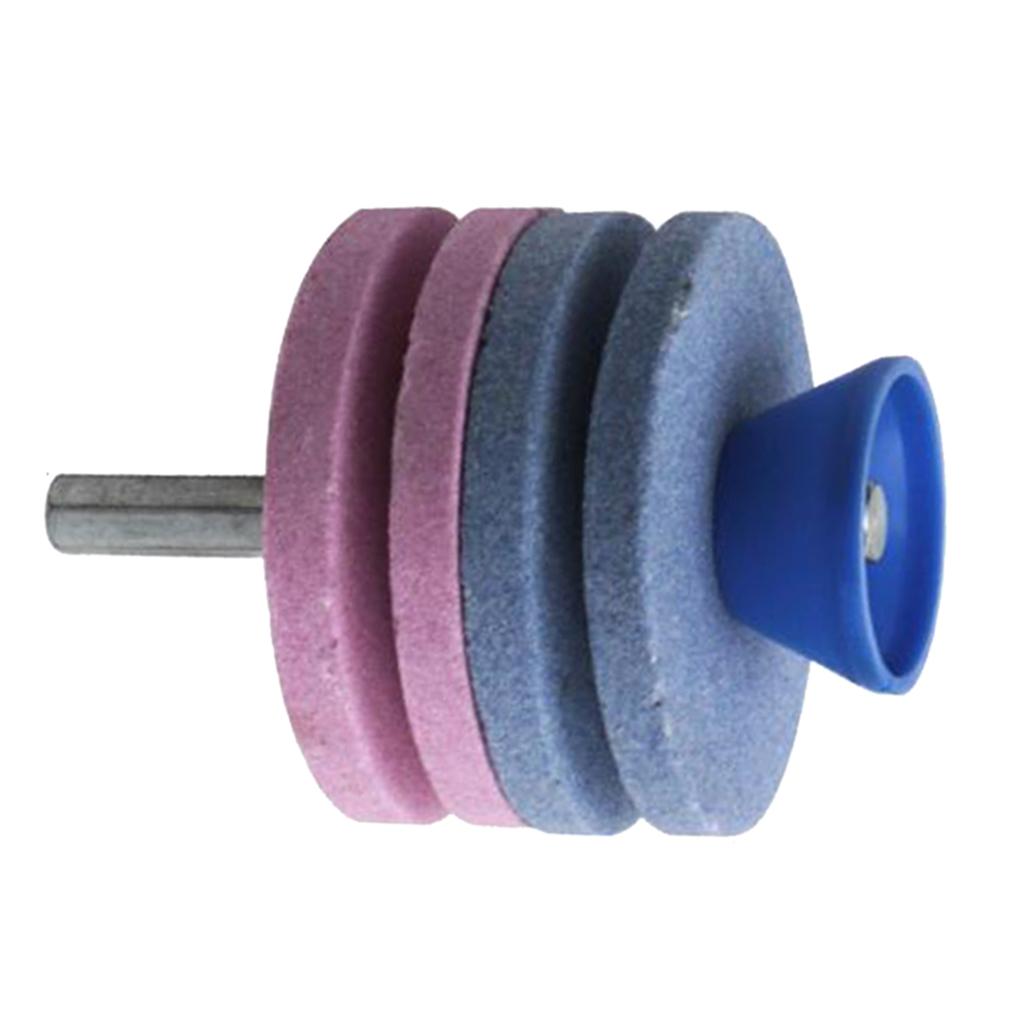 3xLawn Mower Blade Sharpener Grinder Wheel Stone for Power Drill Blue and Pink