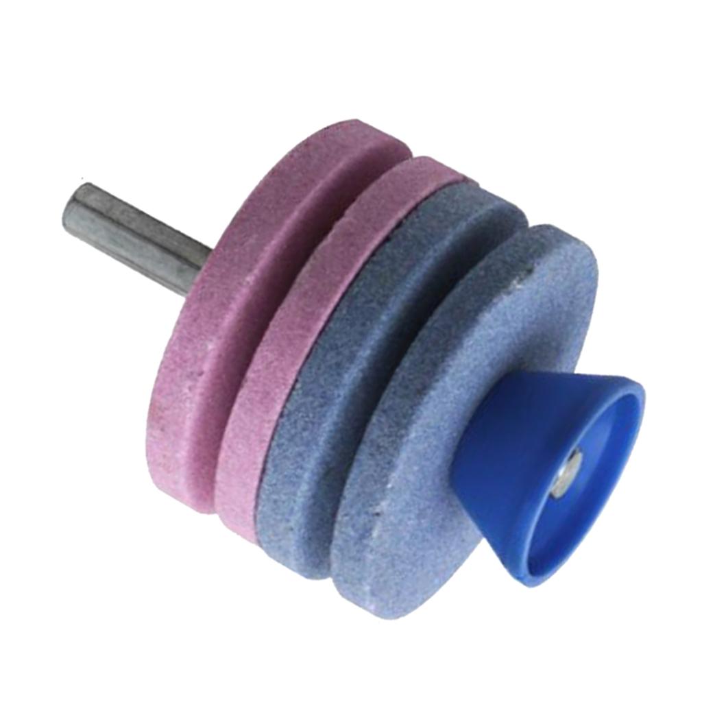 3xLawn Mower Blade Sharpener Grinder Wheel Stone for Power Drill Blue and Pink