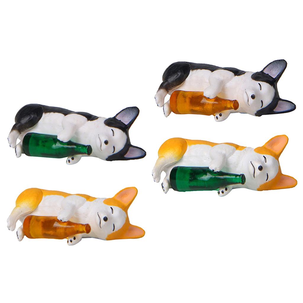 4xHolding Winebottle Mini Corgi Huskie Dog Figurine Decor Yellow Bottle Corgi