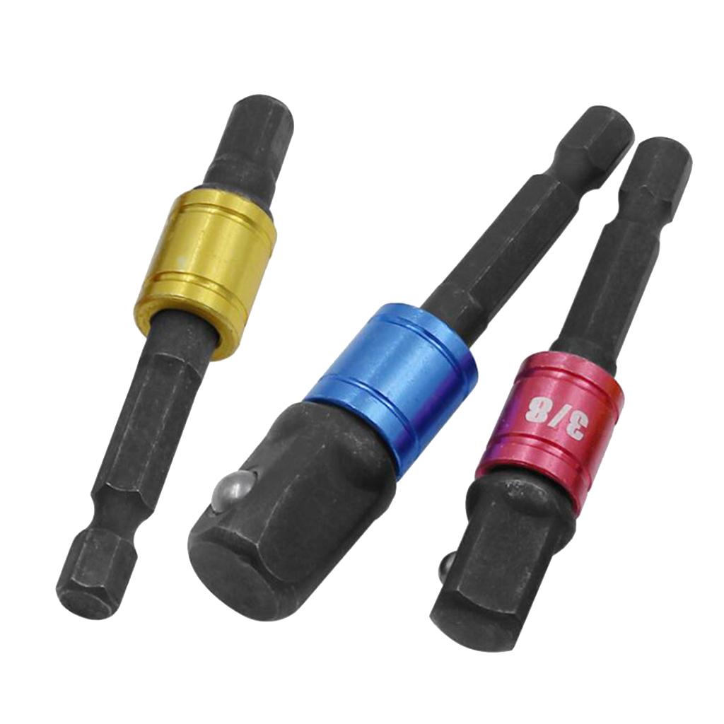 4xSet of 3 1/2 3/8" 1/4" Drill Bit Driver Extension Adapter Socket Black"
