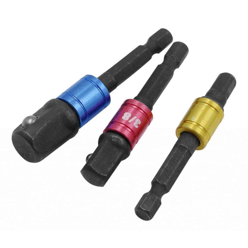 2xSet of 3 1/2 3/8" 1/4" Drill Bit Driver Extension Adapter Socket Black"