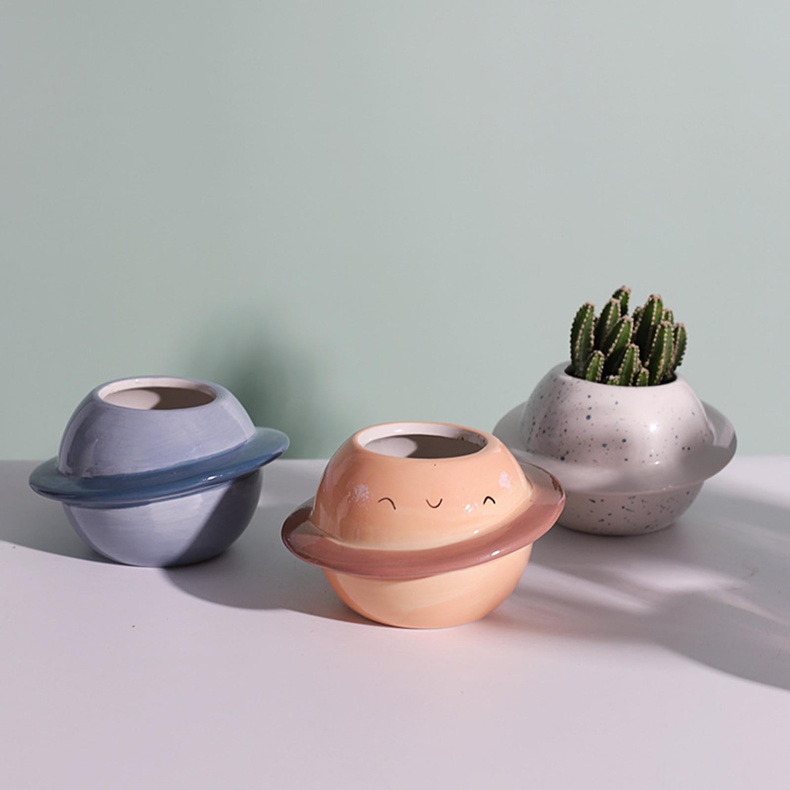 Ceramic Planet Flowerpot Succulent Pot Vase Desktop Planter Light Brown