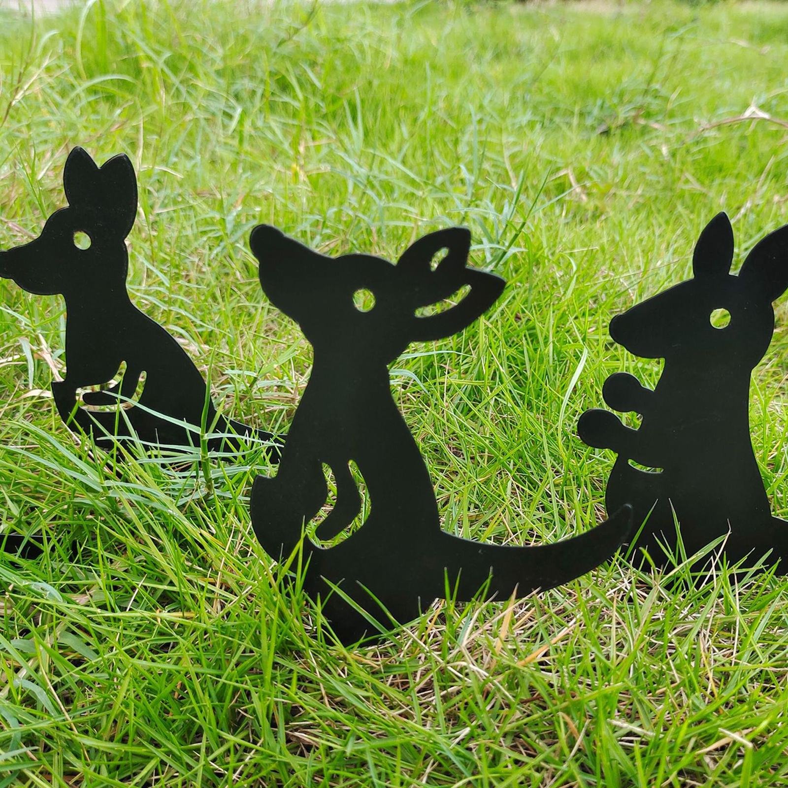 Animal Roo Set Yard Art Outdoor Garden Backyard Stakes Iron Yard Decor