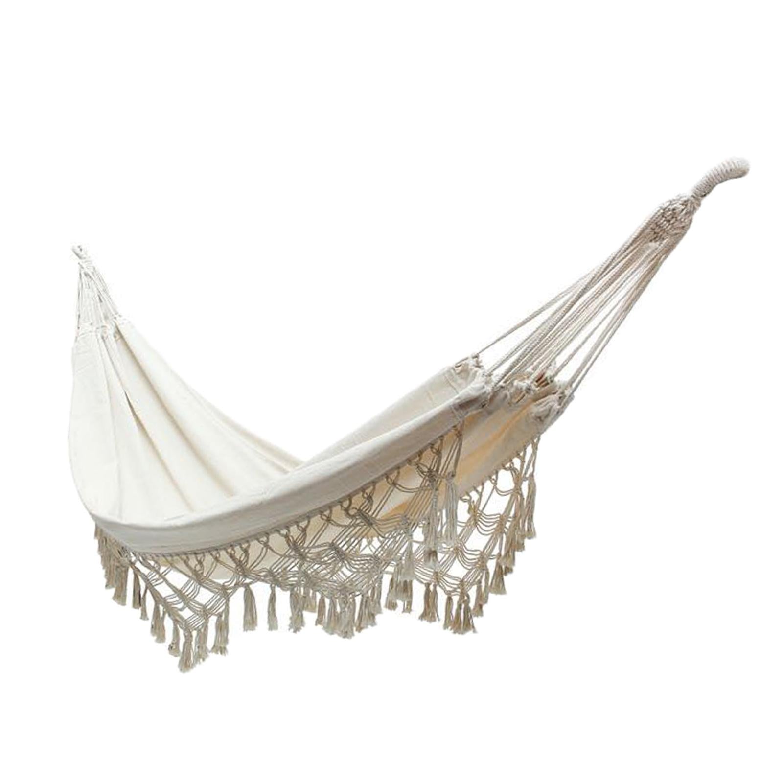 Brazilian Macrame Fringe Hammock 2 Person Hanging Swing net for Travel Porch 94.49 x 59.06in white