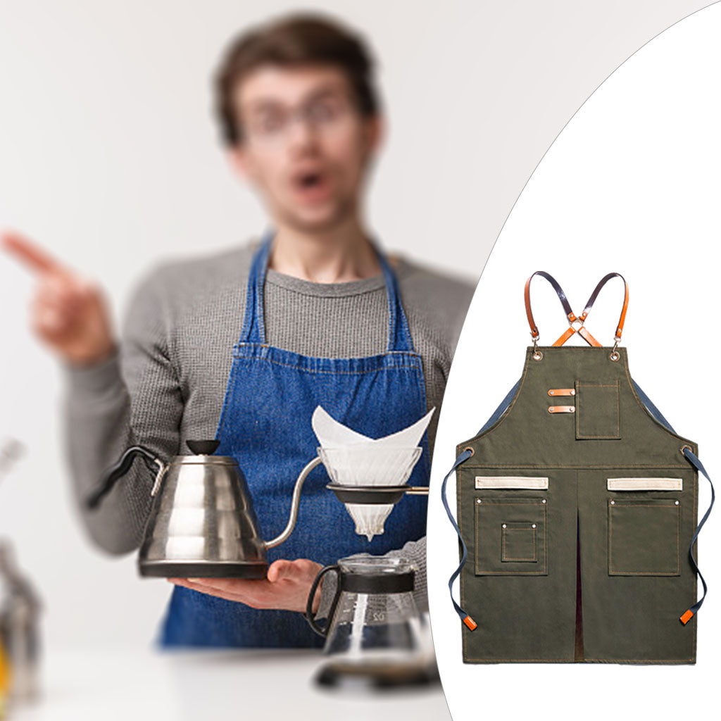 Canvas Apron for Kitchen Cafes BBQ Chef Cooking Beauty Garden Garage Green
