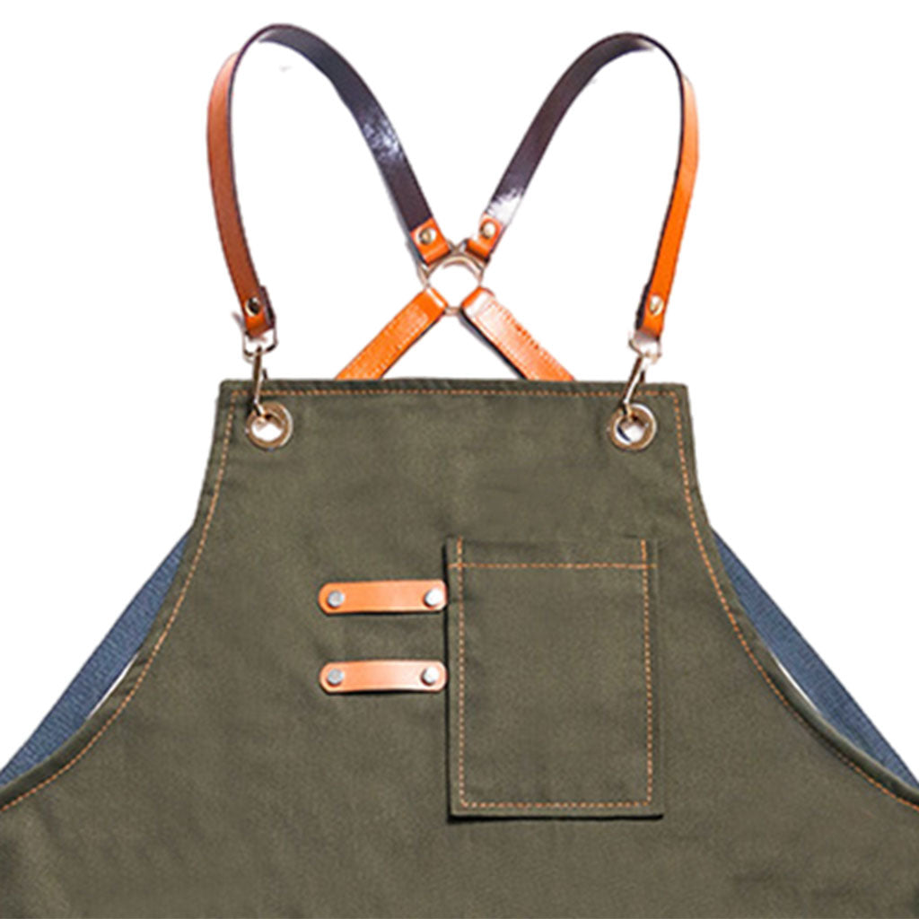 Canvas Apron for Kitchen Cafes BBQ Chef Cooking Beauty Garden Garage Green