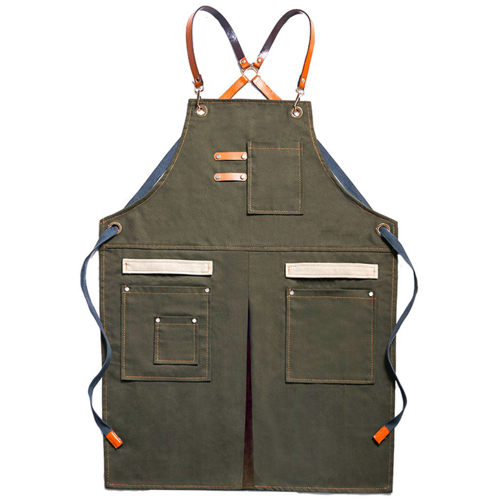 Canvas Apron for Kitchen Cafes BBQ Chef Cooking Beauty Garden Garage Green