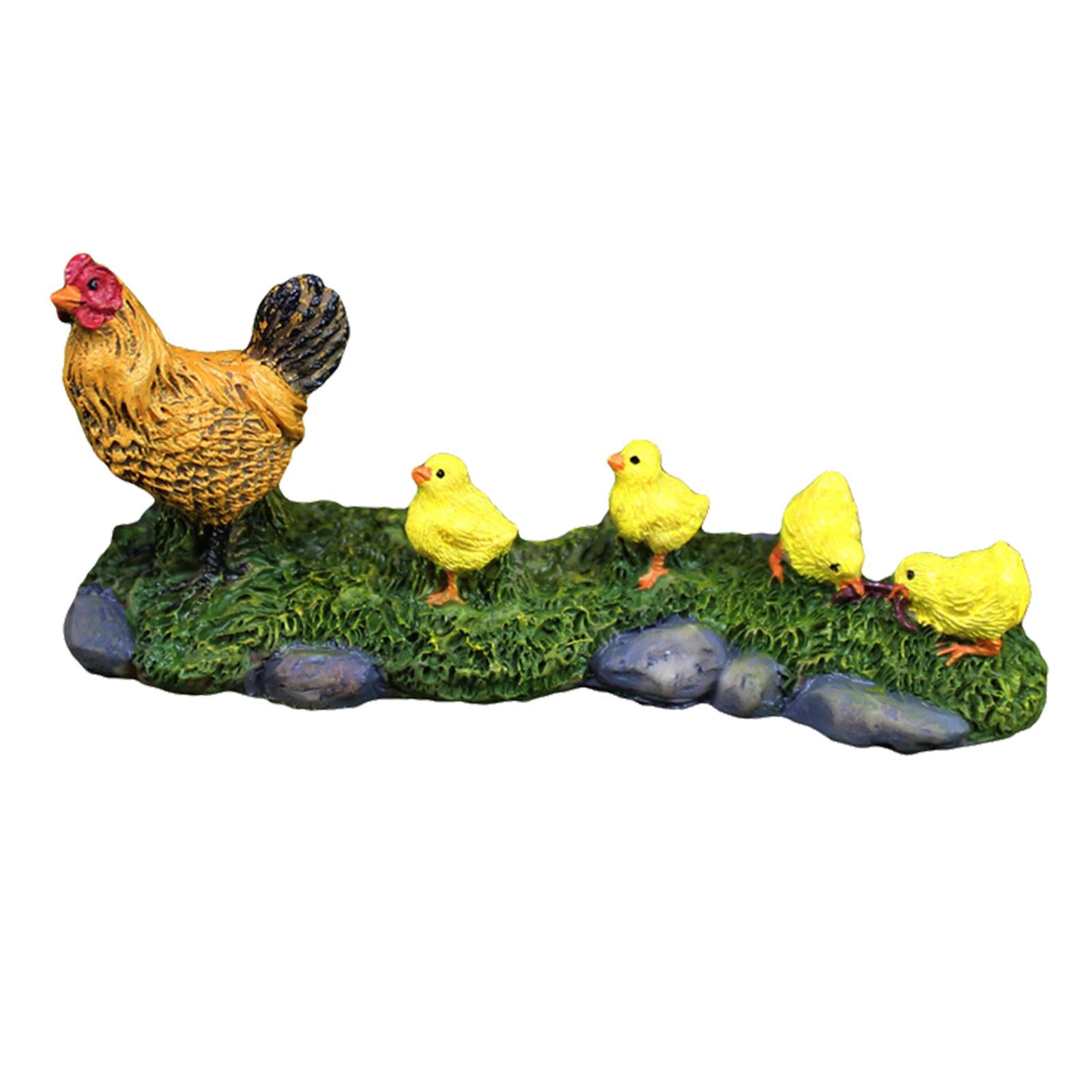 3xCute Miniature Garden Statues Hen and Her Babies Sculpture for Decor