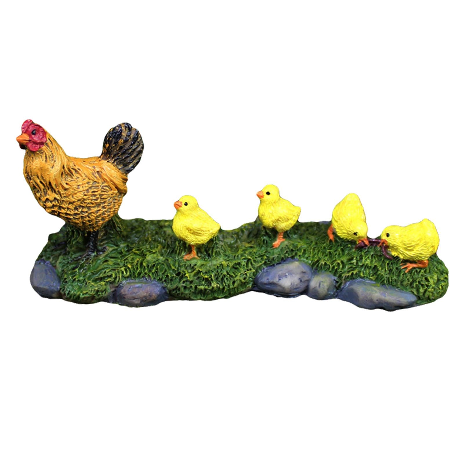 4xCute Miniature Garden Statues Hen and Her Babies Sculpture for Decor