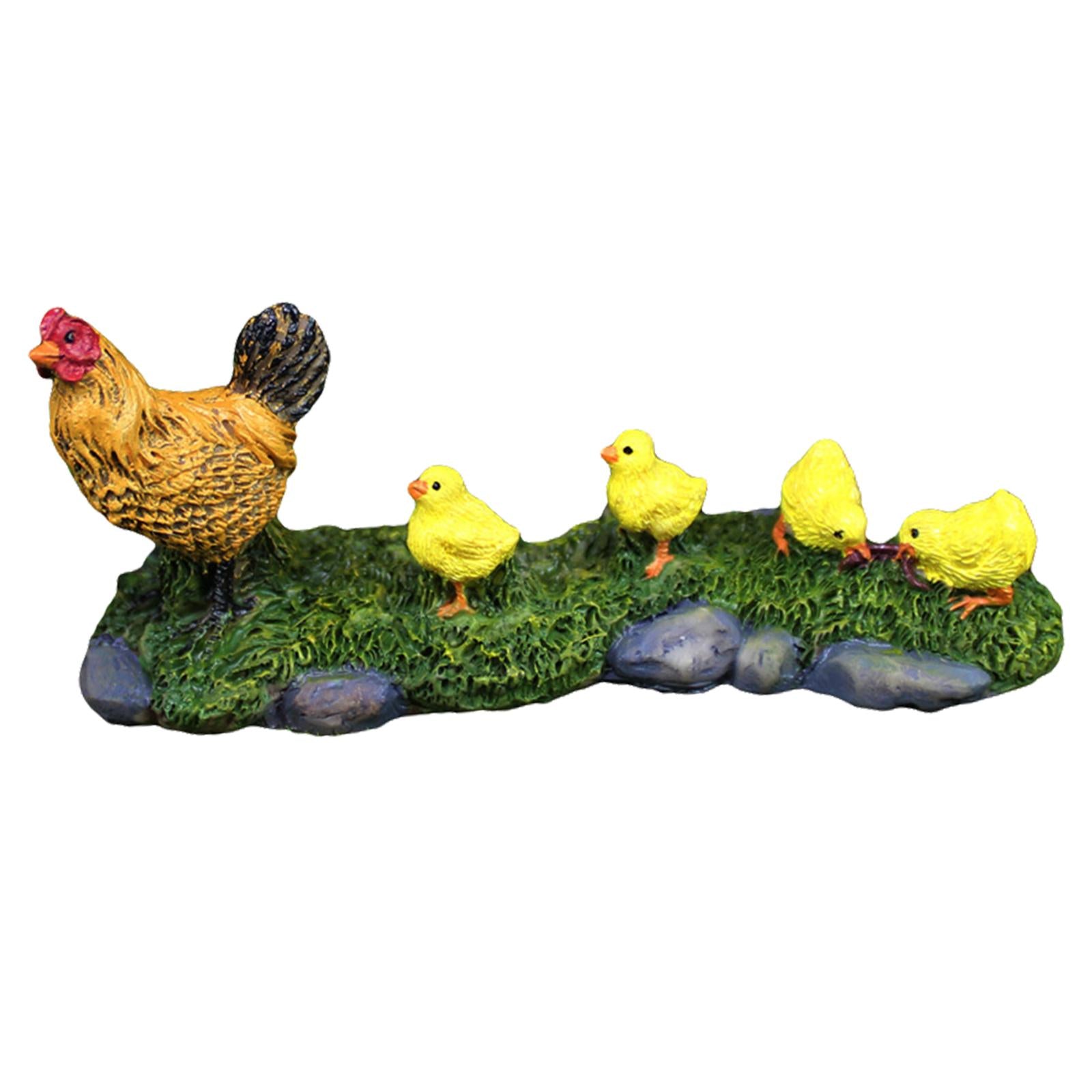 3xCute Miniature Garden Statues Hen and Her Babies Sculpture for Decor