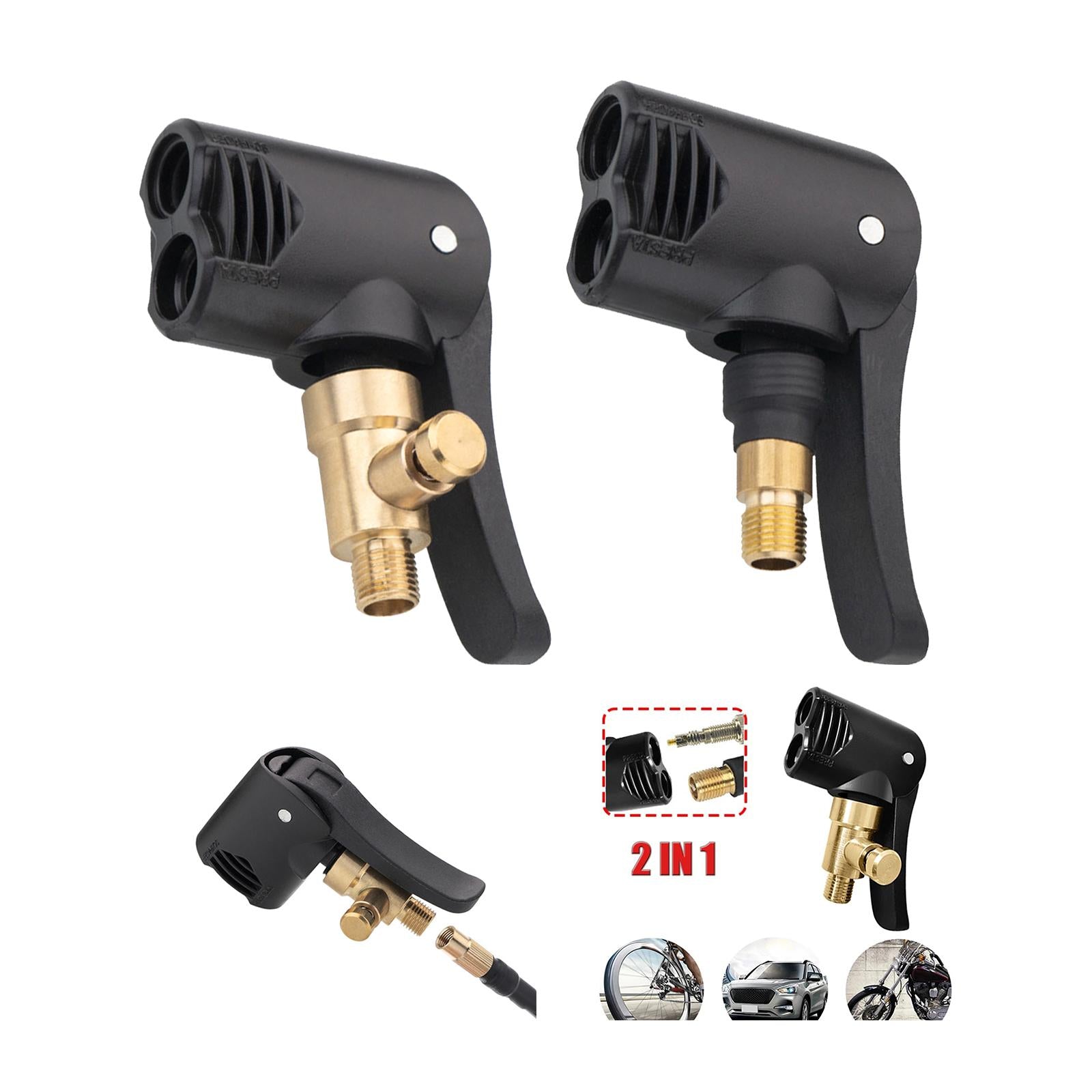 2xCar Tire Air Inflator Hose Nozzle Dual Threads Supplies Repair Parts Accs Deflated