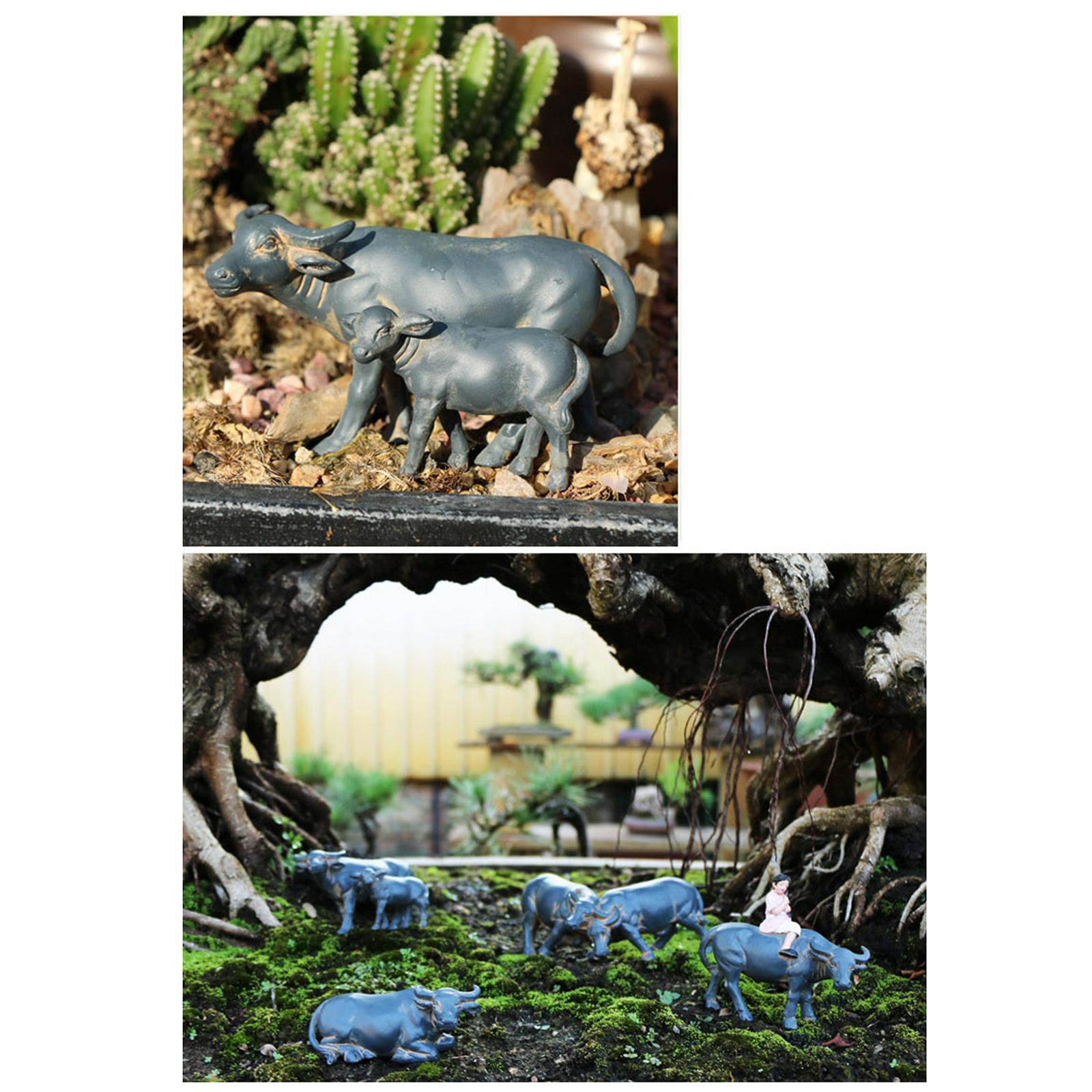 2xMiniature Buffalo Figurine Craft Buffalo Statue for Office Corridor Tabletop 2Pcs