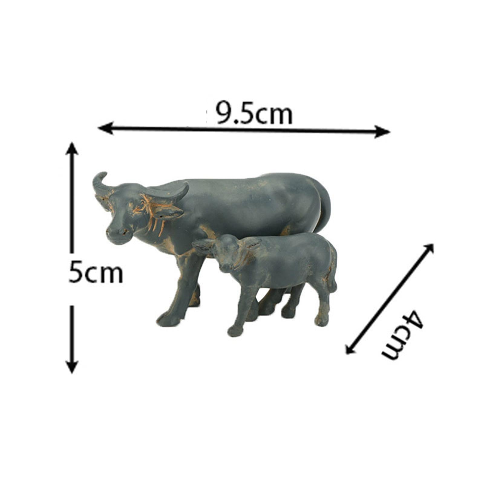 2xMiniature Buffalo Figurine Craft Buffalo Statue for Office Corridor Tabletop 2Pcs