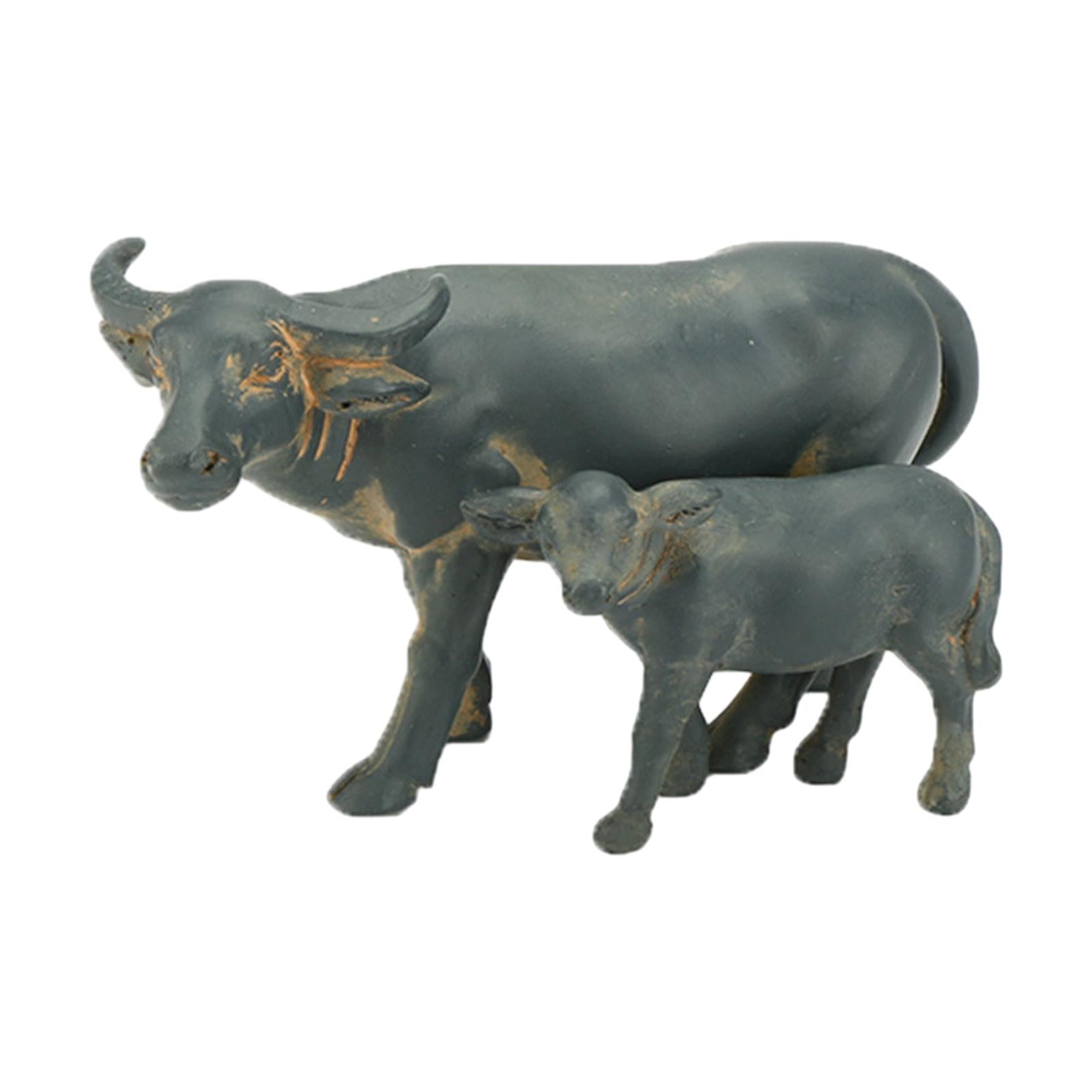 2xMiniature Buffalo Figurine Craft Buffalo Statue for Office Corridor Tabletop 2Pcs