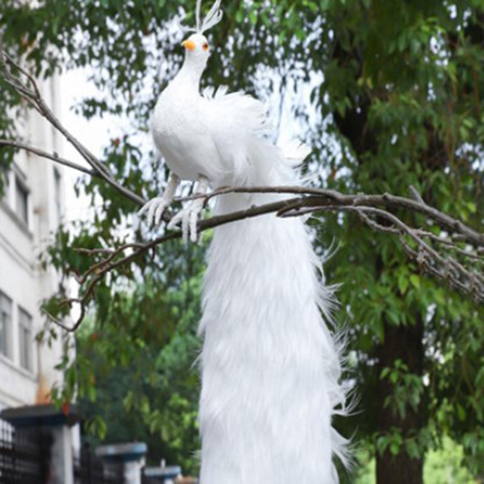 2xWhite Peacock Simulation Bird Artificial Bird for Yard Art Courtyard Outdoor