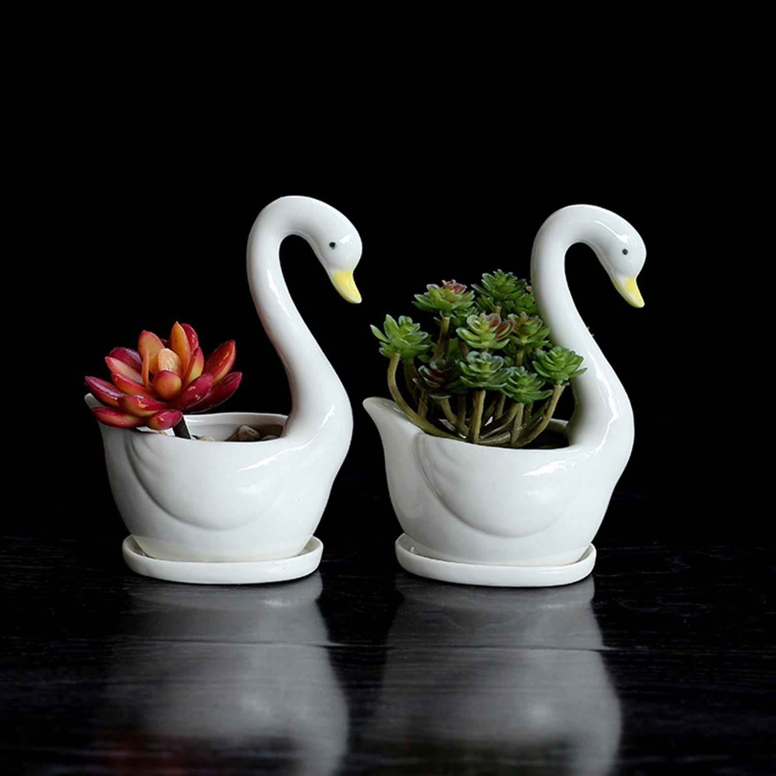 White Swan Ceramic Flower Pot Plant Succulent Pot for Home Decorative Bonsai
