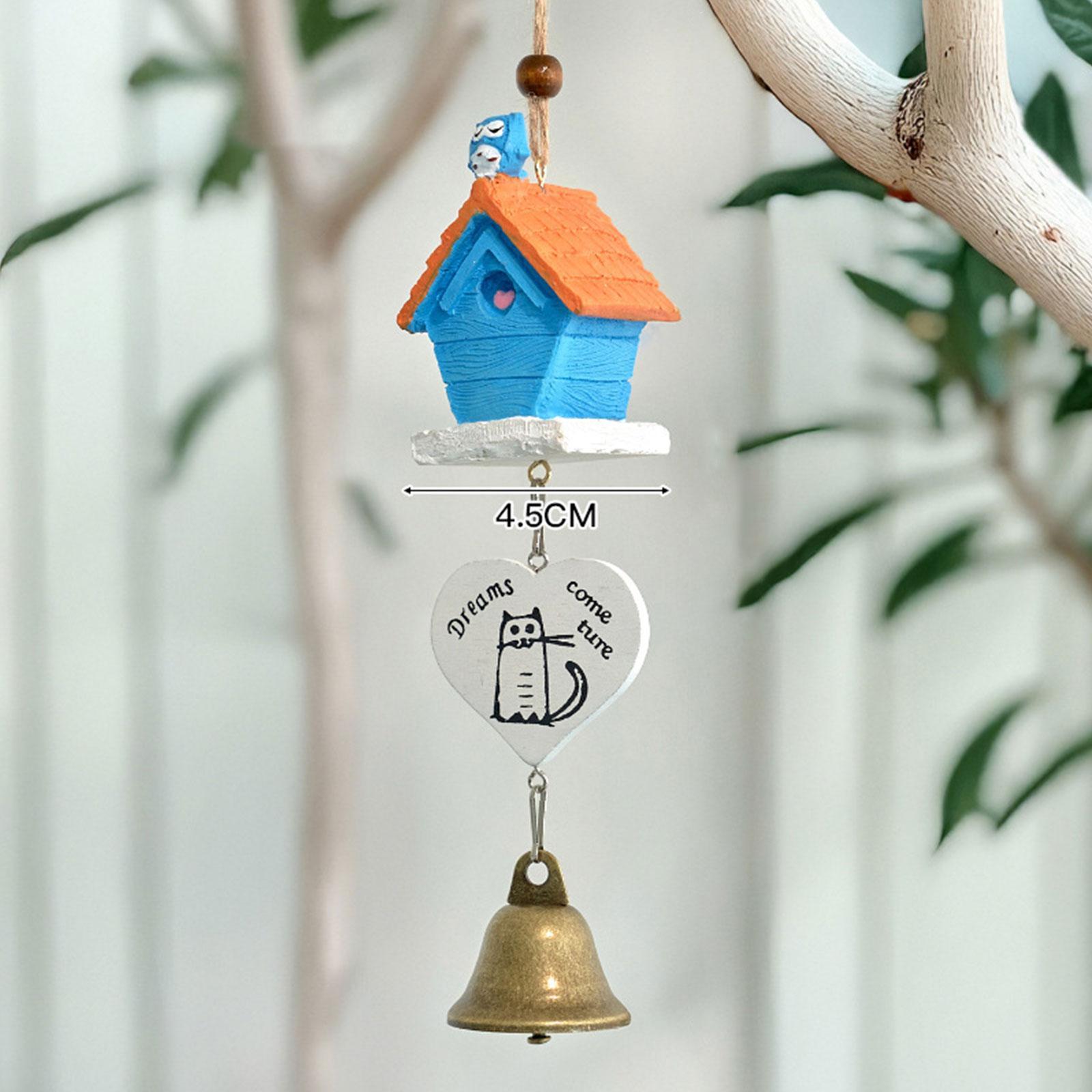 Cartoon Wind Chime Birthday Gift Indoor/Outdoor Decor for Study Garden Patio Blue House
