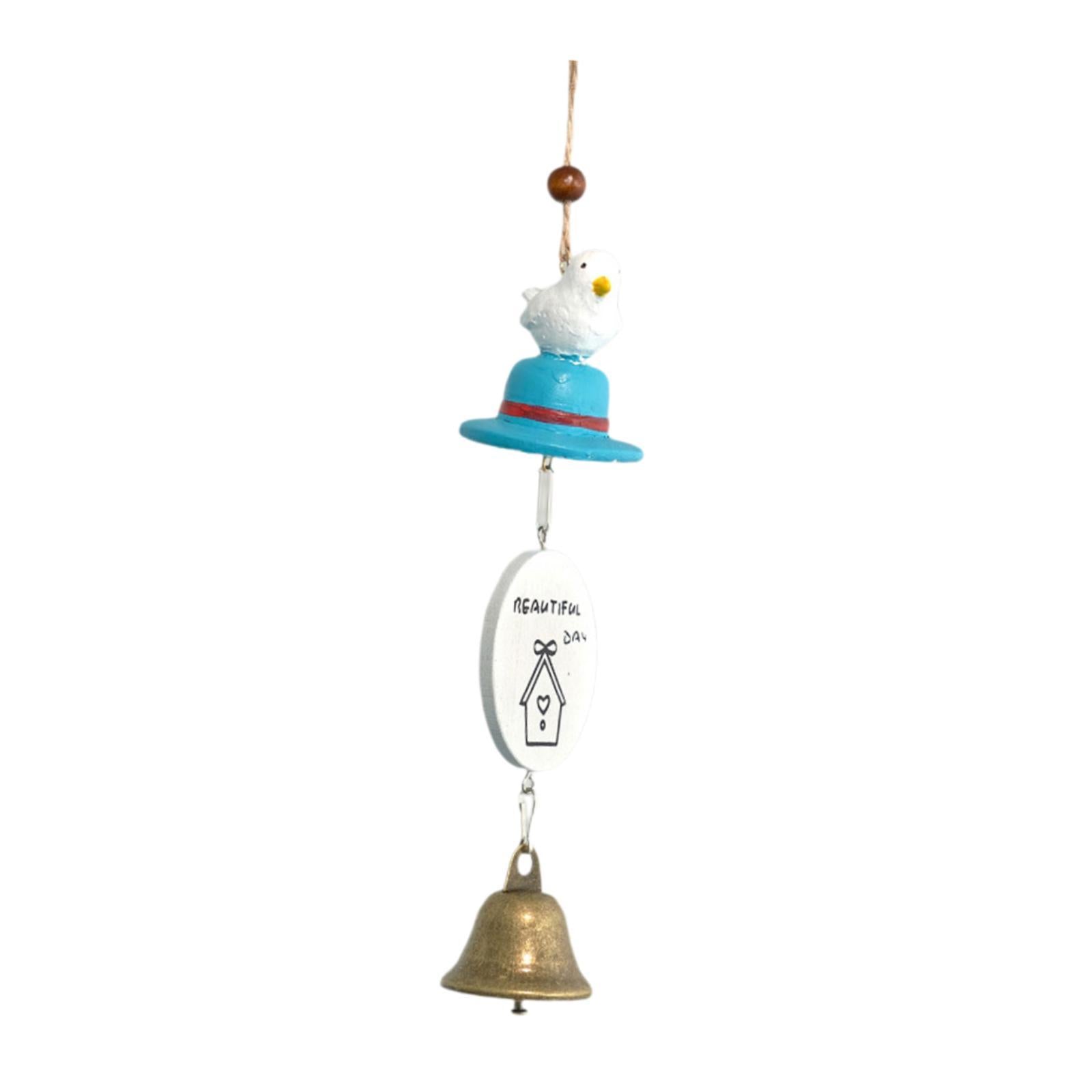 Cartoon Wind Chime Birthday Gift Indoor/Outdoor Decor for Study Garden Patio Bird on Blue Hat