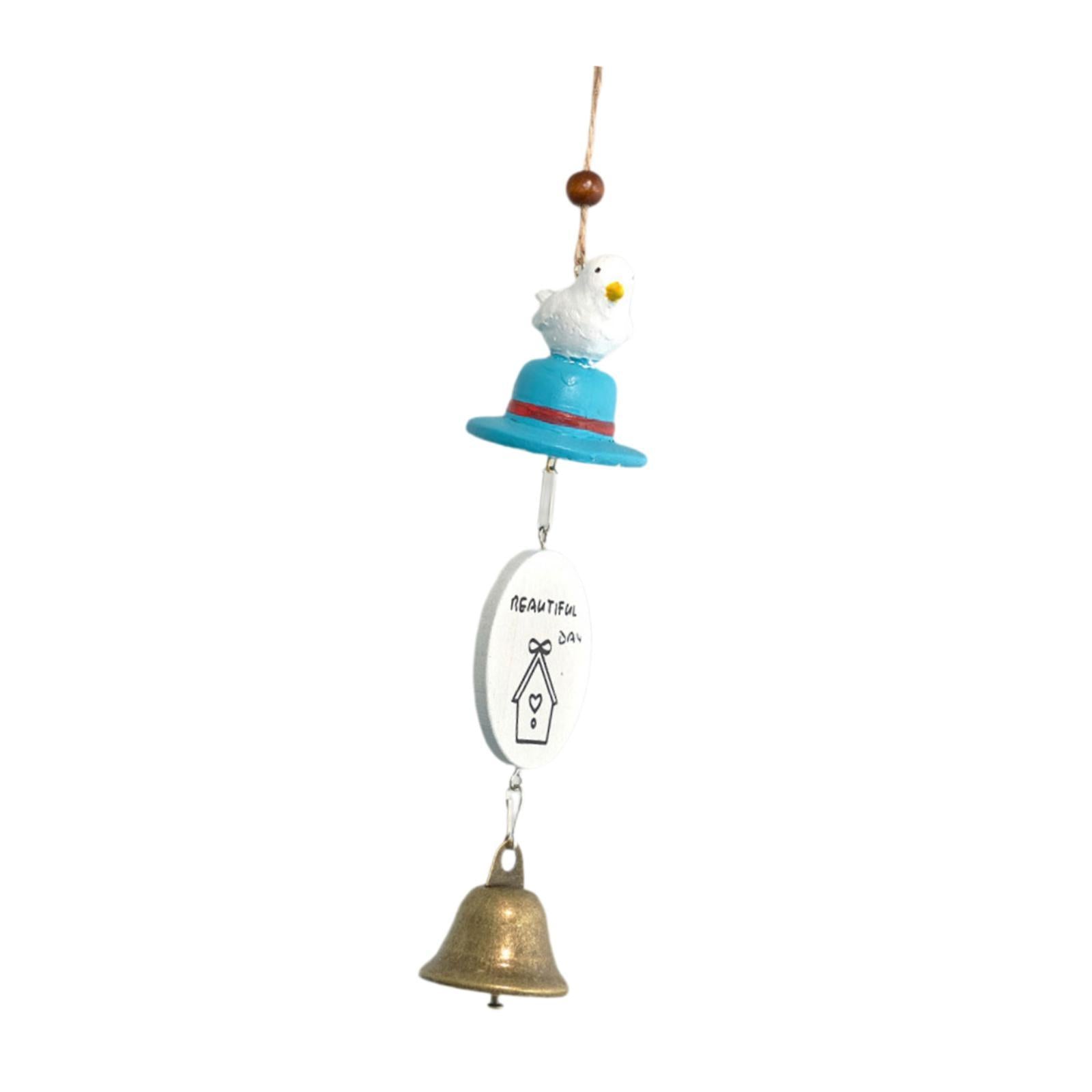 Cartoon Wind Chime Birthday Gift Indoor/Outdoor Decor for Study Garden Patio Bird on Blue Hat