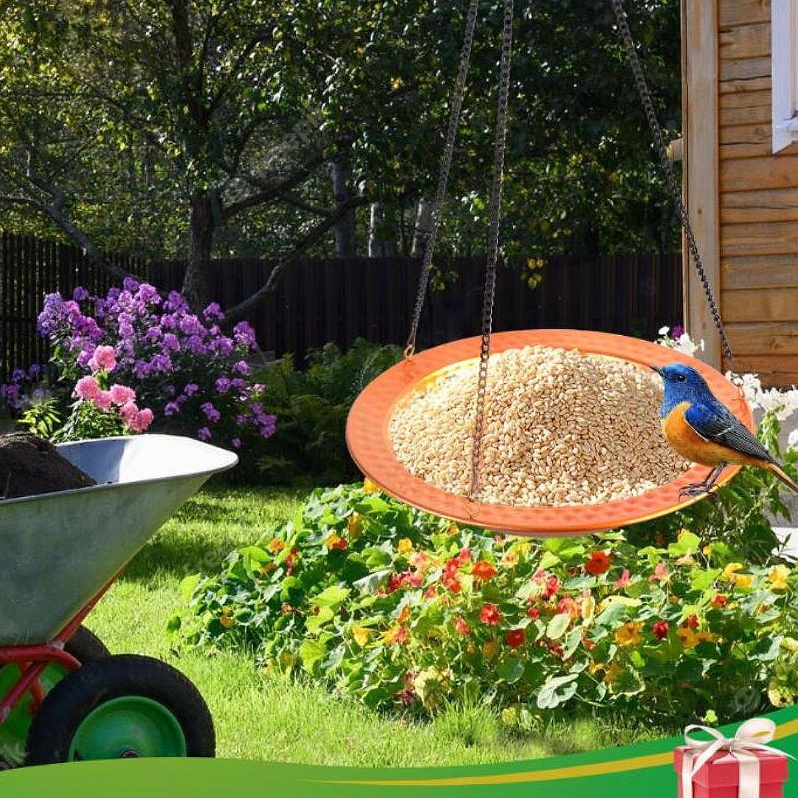 Bird Feeder Tray Water Bowl Feeding Station Gift Landscape Hanging Bird Bath