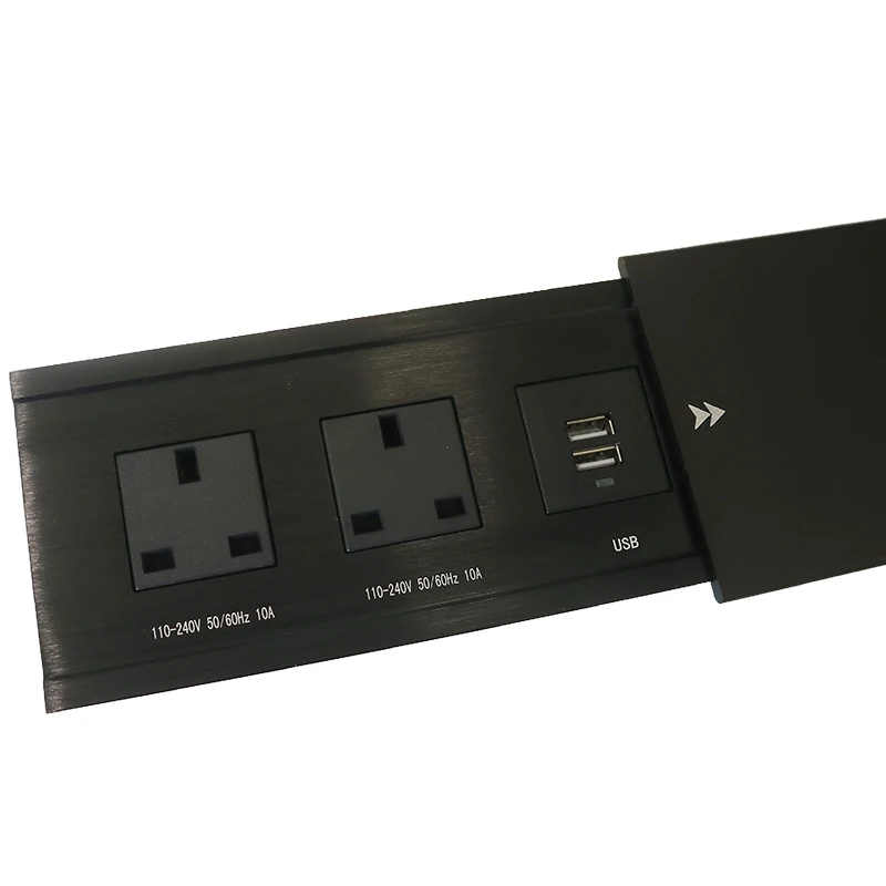 Desktop Sliding Socket 2 UK plug with USB A&A charging with 1.8m power cable