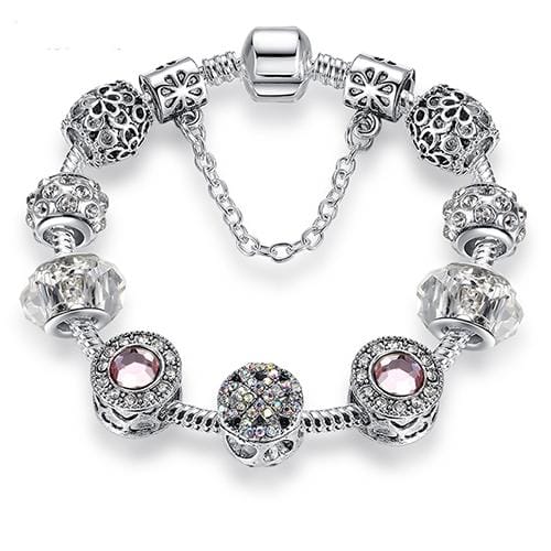 2 PCS Women Fashion Simple Panjia Opal Crystal Alloy Bracelet, Length:21cm (Silver)