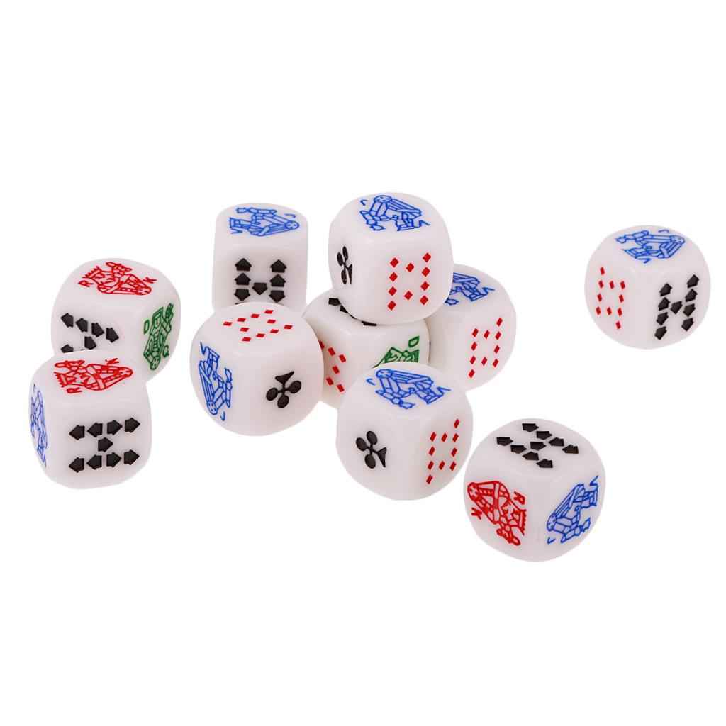 Pack of 10 Pieces 12mm Six Sided Poker Dice for Casino Poker Card Game Favours