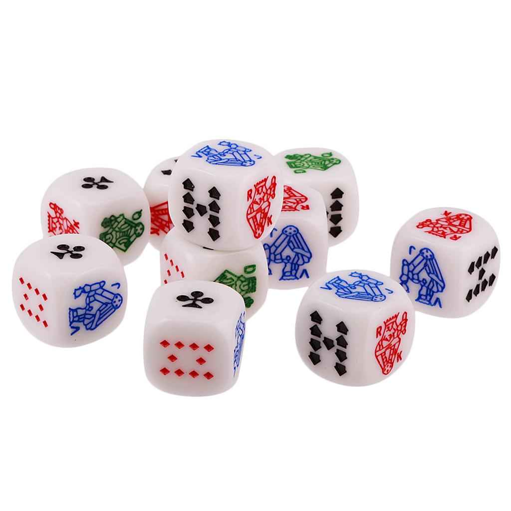 Pack of 10 Pieces 12mm Six Sided Poker Dice for Casino Poker Card Game Favours