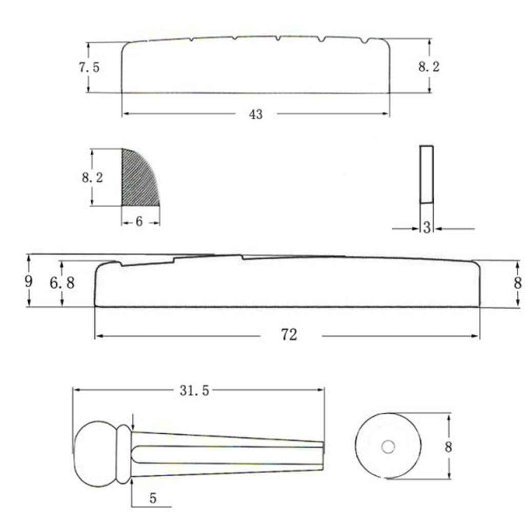Set of Plastic Professional Guitar Bridge Pins Saddle Nut Tool Kit for Acoustic Guitar Parts Musical Instrument Accessory