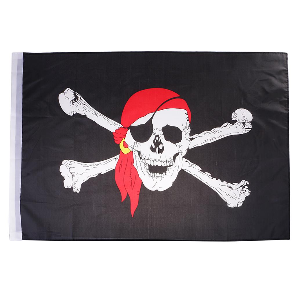3x2ftx3ft Pirate Skull with Red Bandana Flag Polyester 60x90cm for Hom Decors
