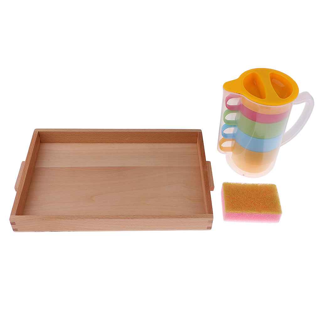 Montessori Basic Pouring Kit Pitcher+Cups+Sponge+Tray Toy Gift for Children