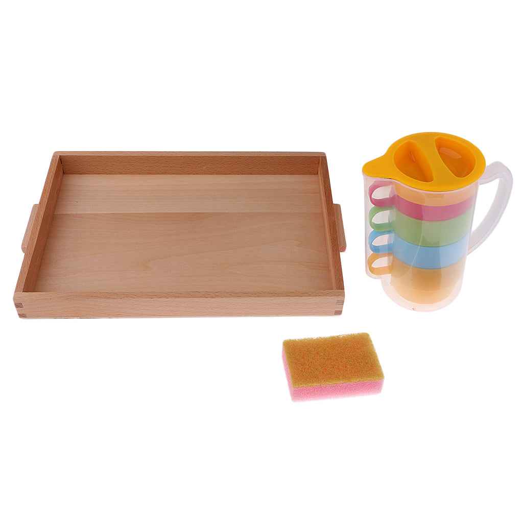 Montessori Basic Pouring Kit Pitcher+Cups+Sponge+Tray Toy Gift for Children