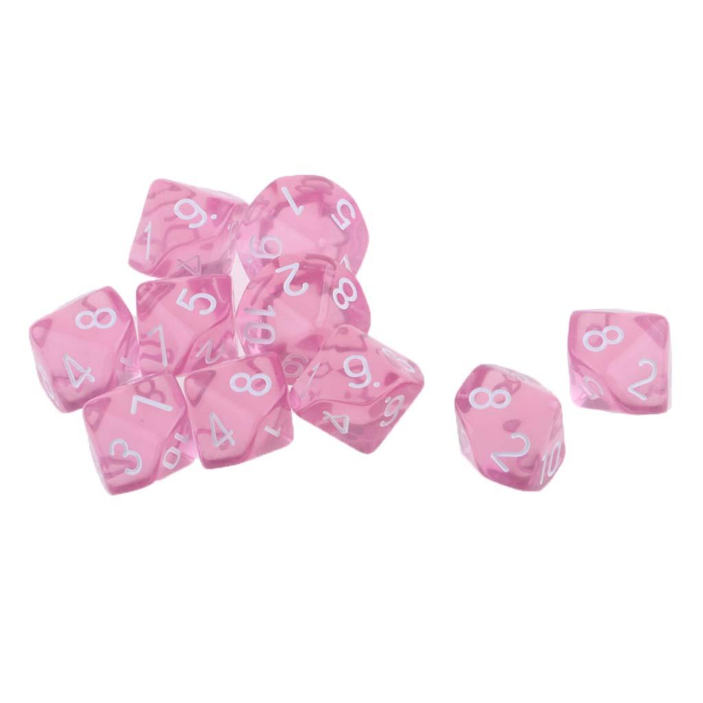 4x10 Pieces Plastic D10 Dice for D&D RPG   Board Game Toy DIY Pink