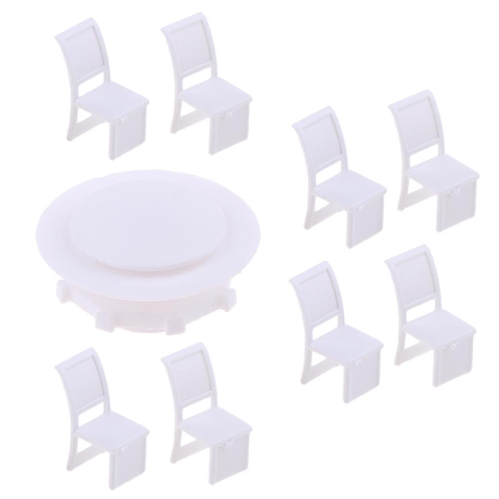 2xMiniature Dollhouse Kitchen Scenery Model 1:100 HO Scale Dining Table Chairs