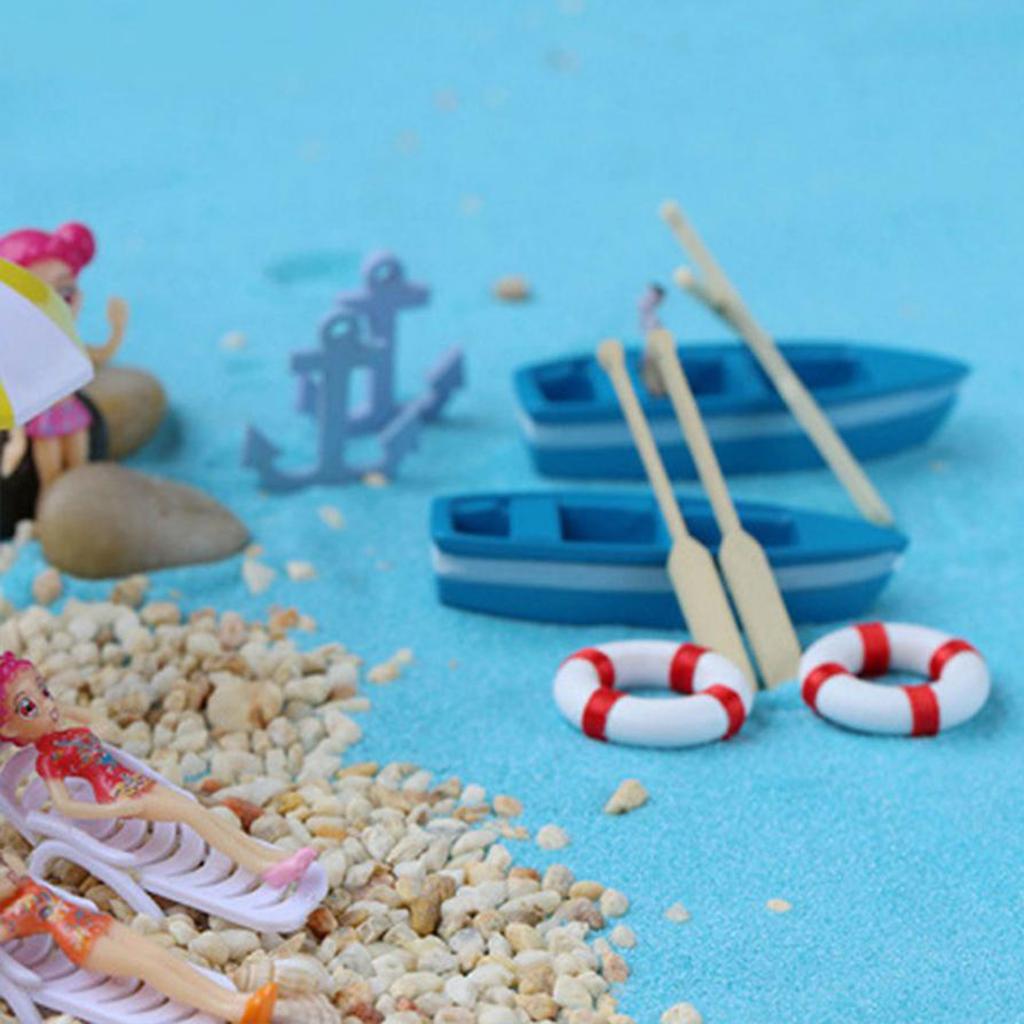 4xDIY Resin Model Small Blue Boat with Paddles for Microlandschaft Decoration