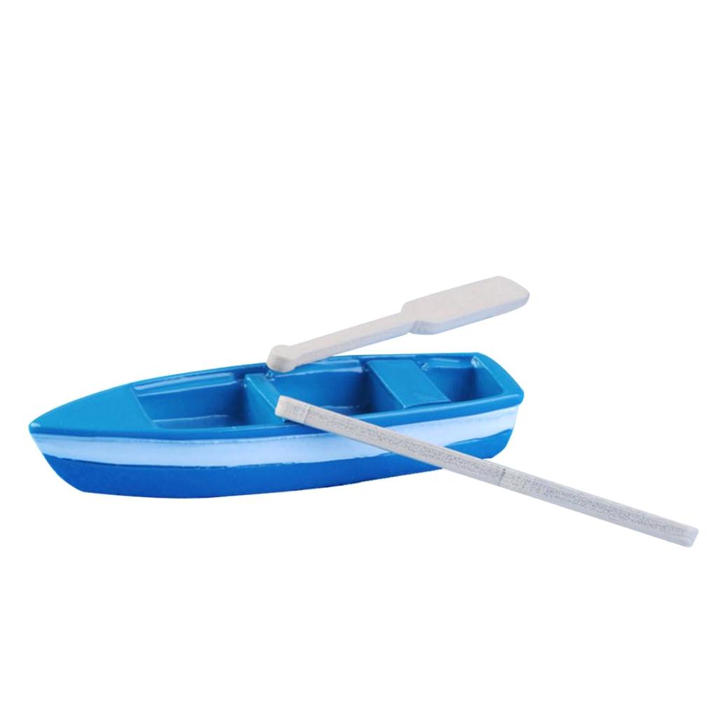 2xDIY Resin Model Small Blue Boat with Paddles for Microlandschaft Decoration