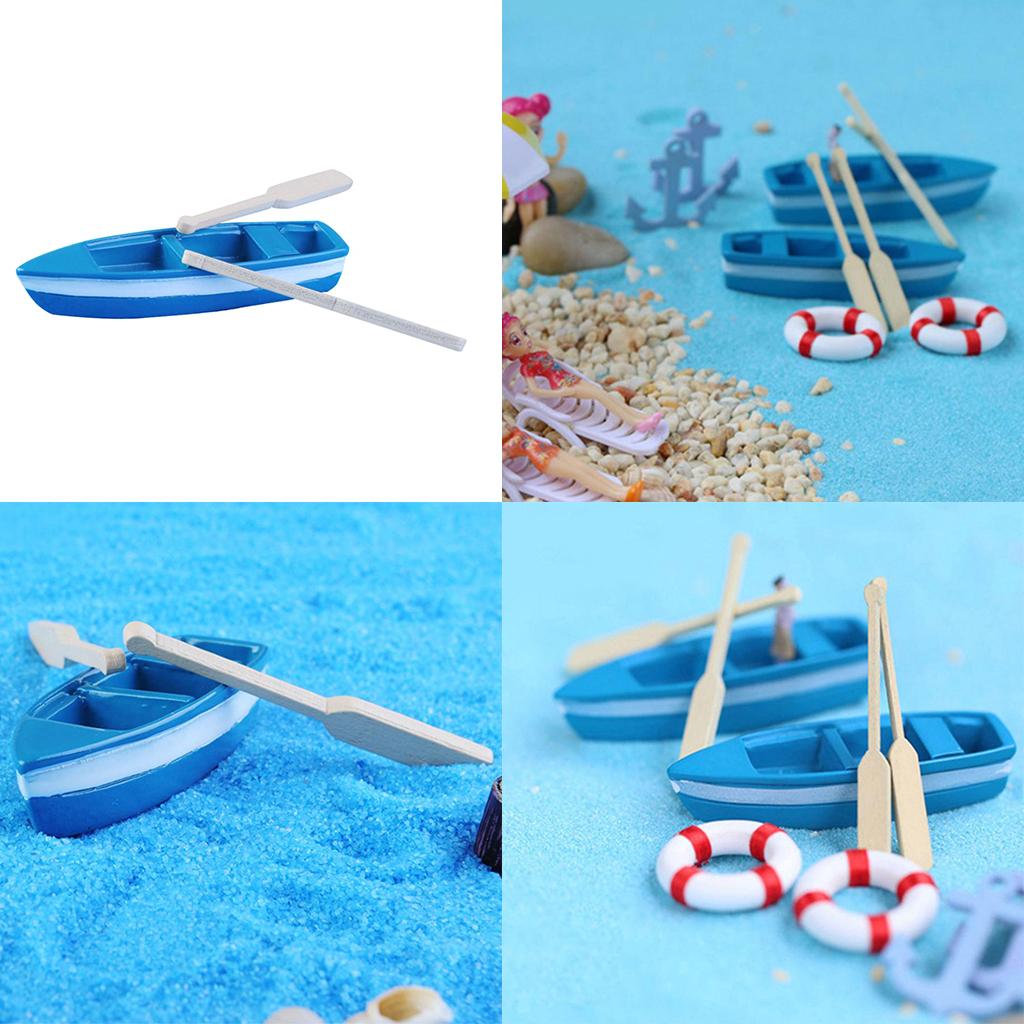 3xDIY Resin Model Small Blue Boat with Paddles for Microlandschaft Decoration