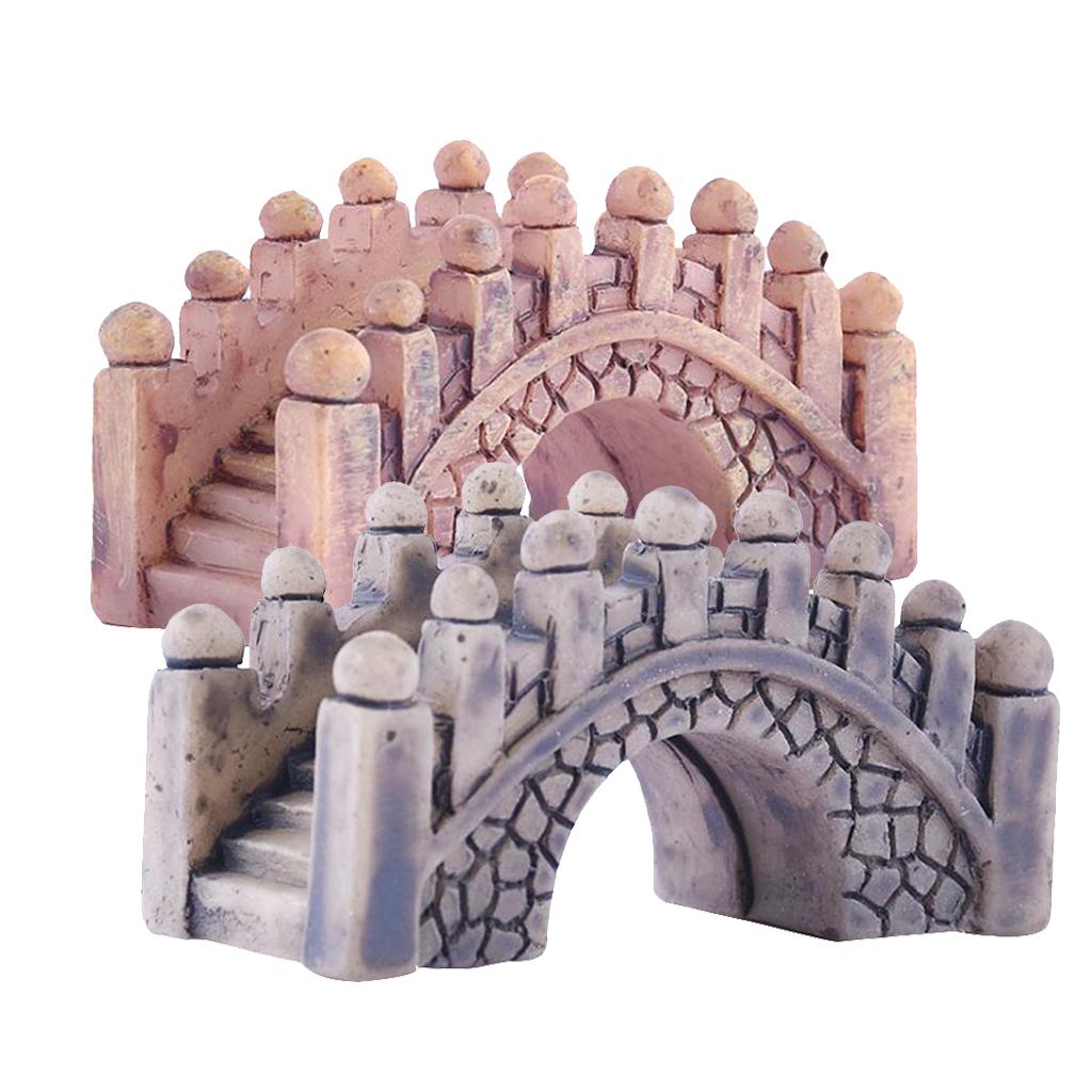 2xResin Bridge Figurine Fairy Garden Miniatures DIY Micro Landscape Decoration