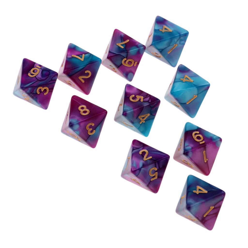 3x10pcs Multi-sided Dice Polyhedron Dice D8 for D&D TRPG Table Game Purple+Blue