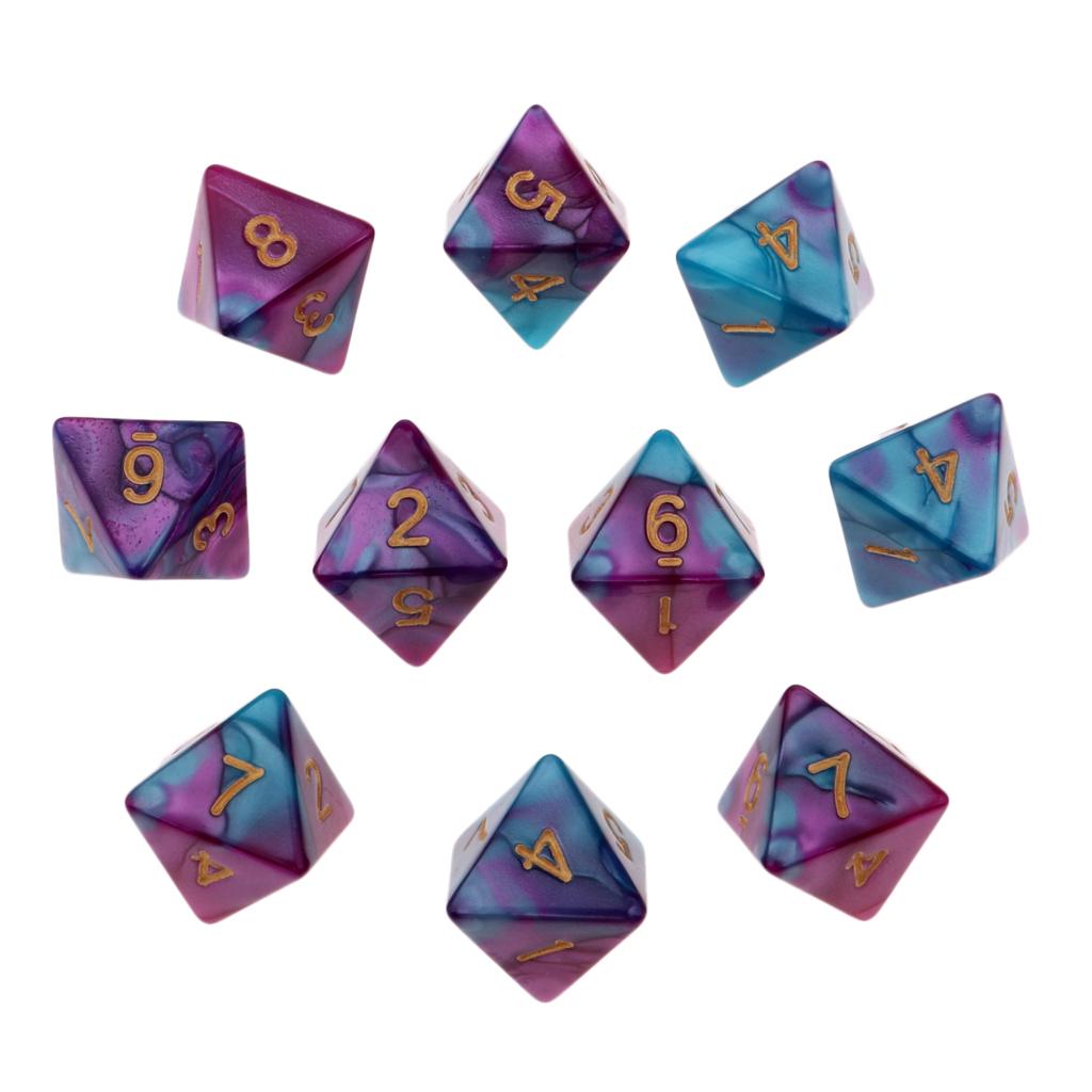 2x10pcs Multi-sided Dice Polyhedron Dice D8 for D&D TRPG Table Game Purple+Blue