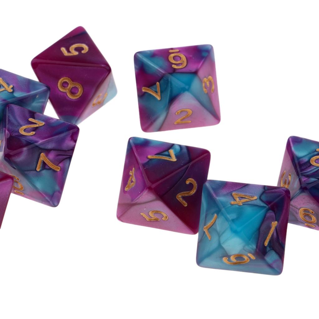 4x10pcs Multi-sided Dice Polyhedron Dice D8 for D&D TRPG Table Game Purple+Blue
