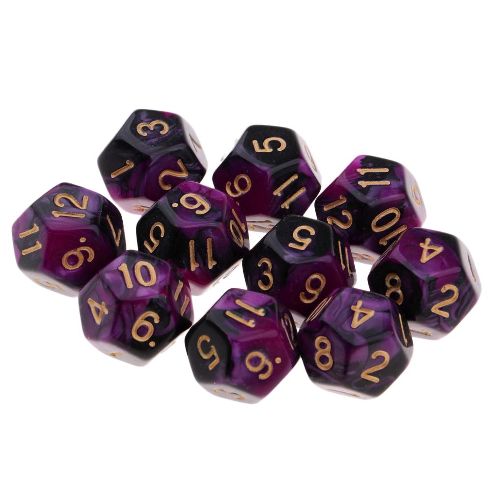 2xMulti-sided Dice Polyhedron Dice D12 for D&D TRPG Table Game Purple+Black