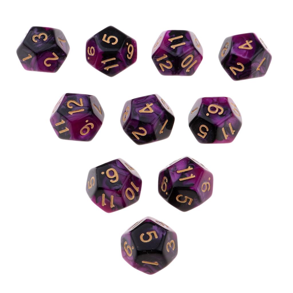 3xMulti-sided Dice Polyhedron Dice D12 for D&D TRPG Table Game Purple+Black
